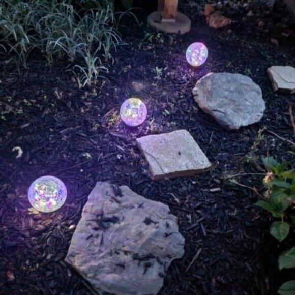 Solar Globes Lights for Outdoor Garden Décor,Crackle Glass Solar Lights for Yard - Picture 2 of 2
